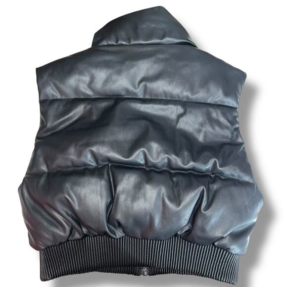 Ci Sono by Cavalini Womens Faux Leather Puffer Vest Sherpa Lined Crop Black Med - Picture 9 of 12